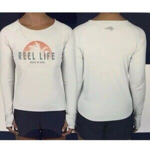Reel Life Women's Long Sleeve Jax Beach UV Protective Shirt White, Plus size XXL